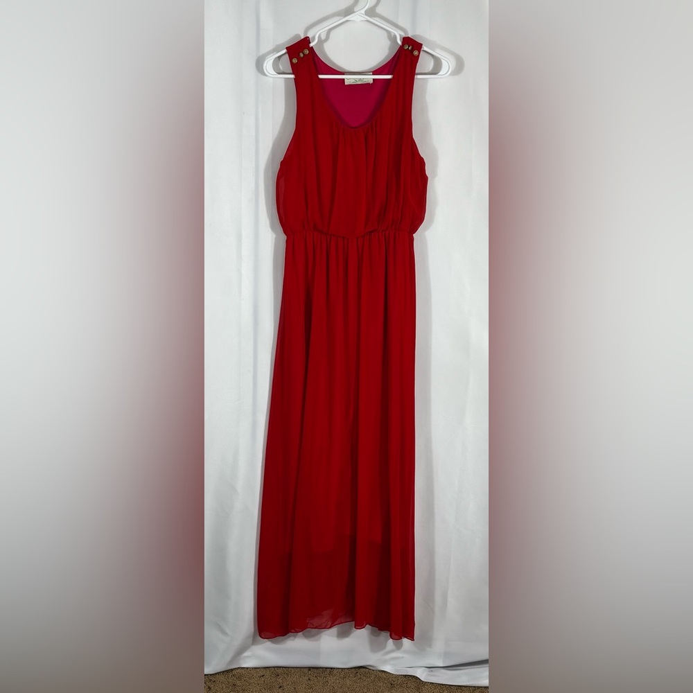 Chloe Vibrant Orange Sleeveless Maxi Dress with Gold Button Straps